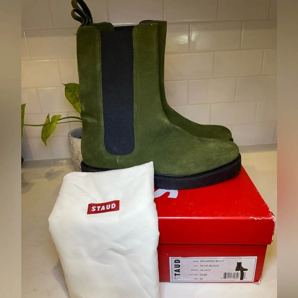 STAUD New Palamino Boots Olive Suede sz 40 | 10 - Picture 1 of 9